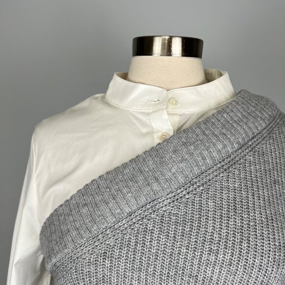 Vince Camuto Womens White Gray Asymmetrical Sweater Blouse Long Sleeve size XL - Picture 2 of 12